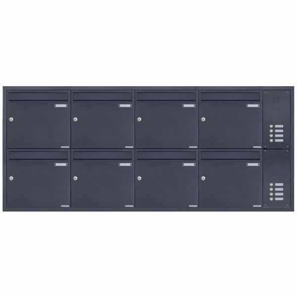 8-compartment Stainless steel flush-mounted mailbox system BASIC Plus 382XU UP with bell box on the side - RAL color