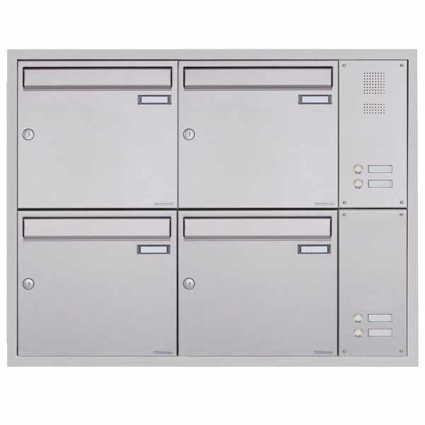 4-compartment Stainless steel flush-mounted mailbox system BASIC Plus 382XU UP with bell box on the side
