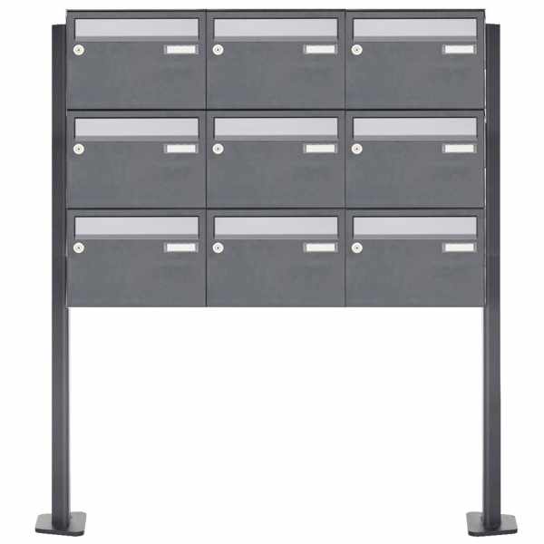 9-compartment Letterbox system freestanding Design BASIC Plus 385XP220 ST-T - stainless steel RAL of your choice