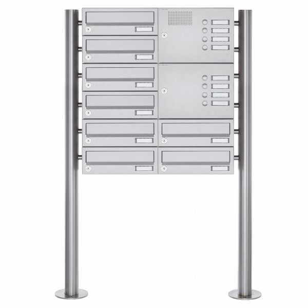 8-compartment free-standing letterbox Design BASIC 385-VA ST-R with bell box - stainless steel V2A, polished