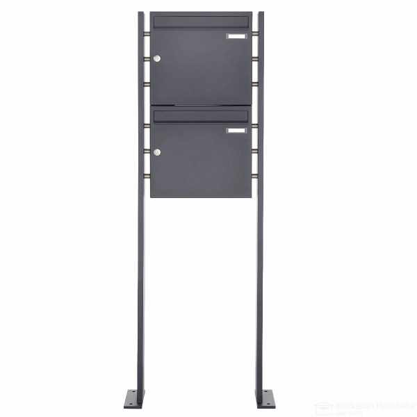 2-compartment Stainless steel free-standing letterbox system BASIC Plus 384XP ST-P powder-coated
