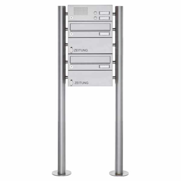 2-compartment free-standing letterbox Design BASIC 385-VA ST-R-ZF with bell box - stainless steel V2A, polished