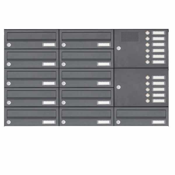 11-compartment Surface-mounted mailbox system Design BASIC Plus 385XA AP with bell box - RAL of your choice