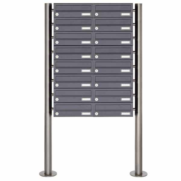 16-compartment 8x2 stainless steel mailbox system freestanding Design BASIC Plus 385X ST-R - RAL of your choice