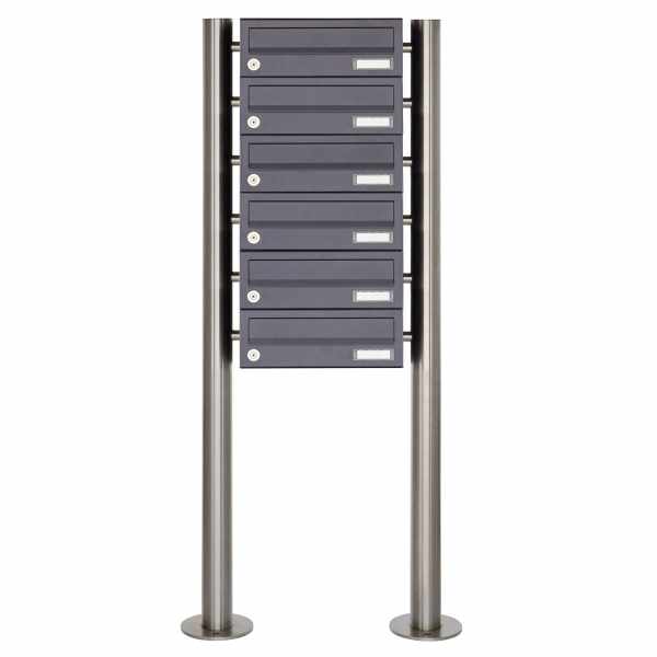 6-compartment 6x1 stainless steel mailbox freestanding design BASIC Plus 385X ST-R - RAL of your choice